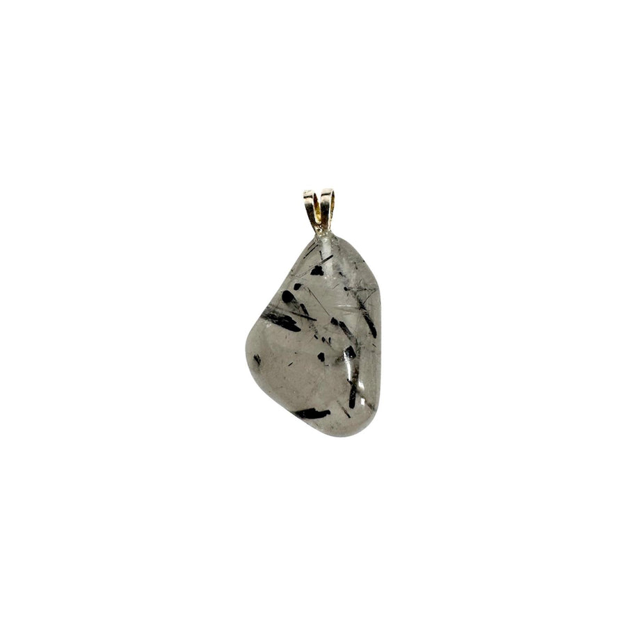 GeoFossils Tourmalinated Quartz Sterling Silver Pendant – Brazilian clear quartz with black tourmaline inclusions in sterling silver setting – protection and balance jewellery – handmade in the UK.