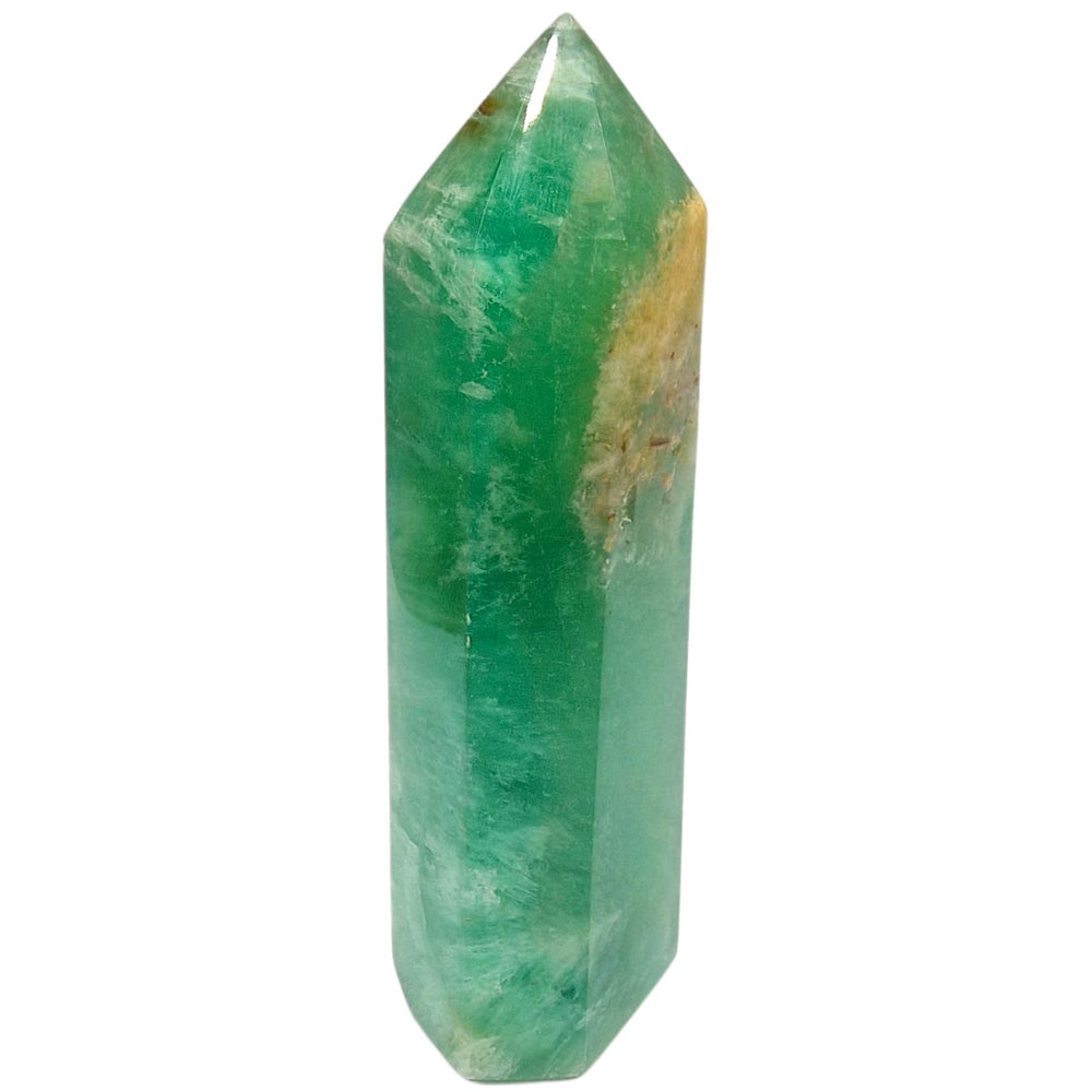 GeoFossils Green Fluorite Tower with Scolecite – Polished Crystal Point with Natural Inclusions for Clarity and Spiritual Calm