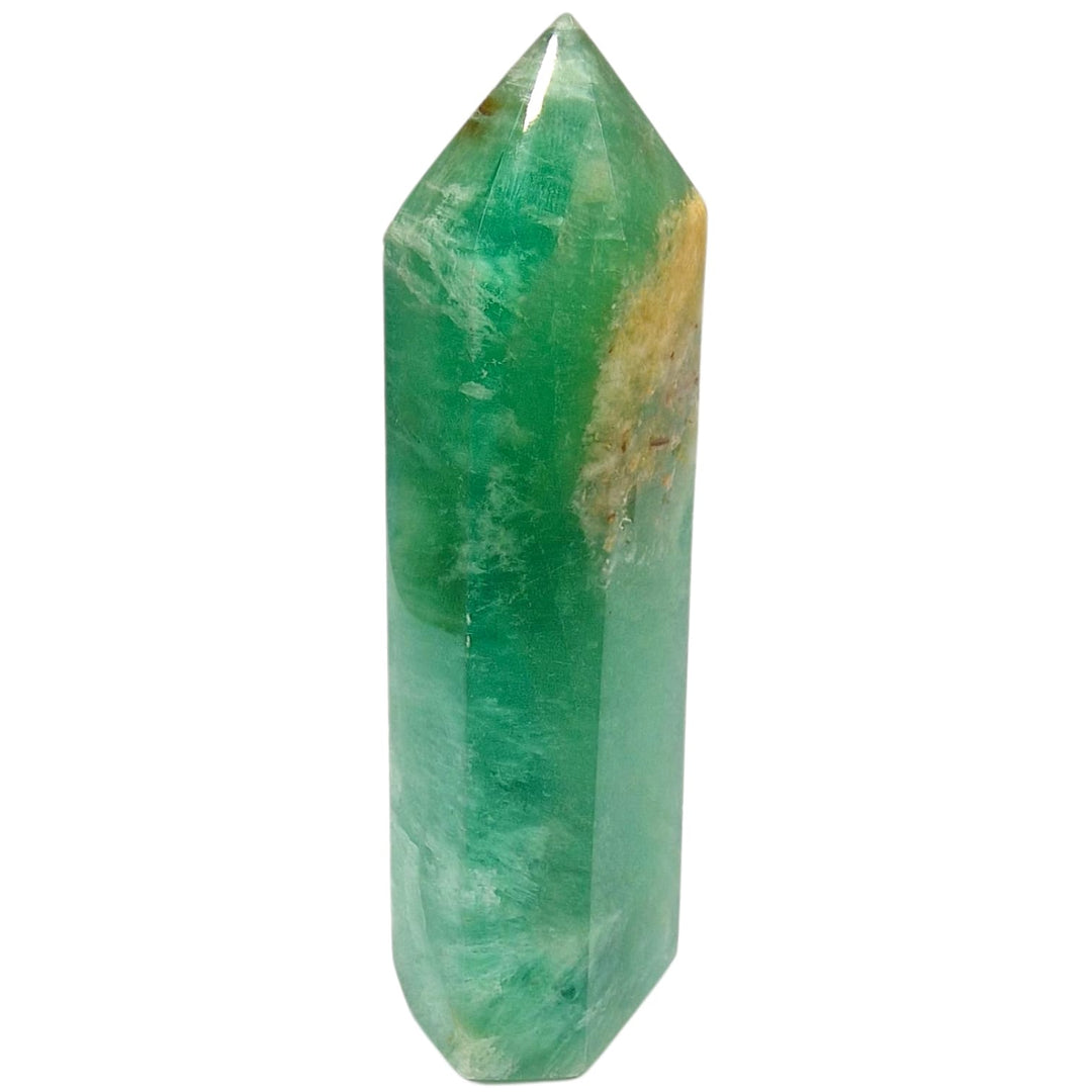 GeoFossils Green Fluorite Tower with Scolecite – Polished Crystal Point with Natural Inclusions for Clarity and Spiritual Calm