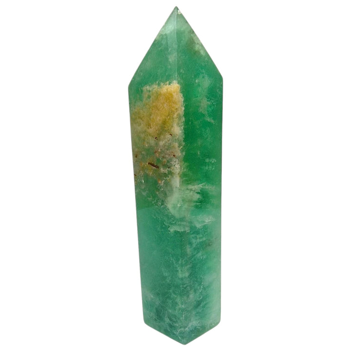 GeoFossils Green Fluorite Tower with Scolecite – Polished Crystal Point with Natural Inclusions for Clarity and Spiritual Calm