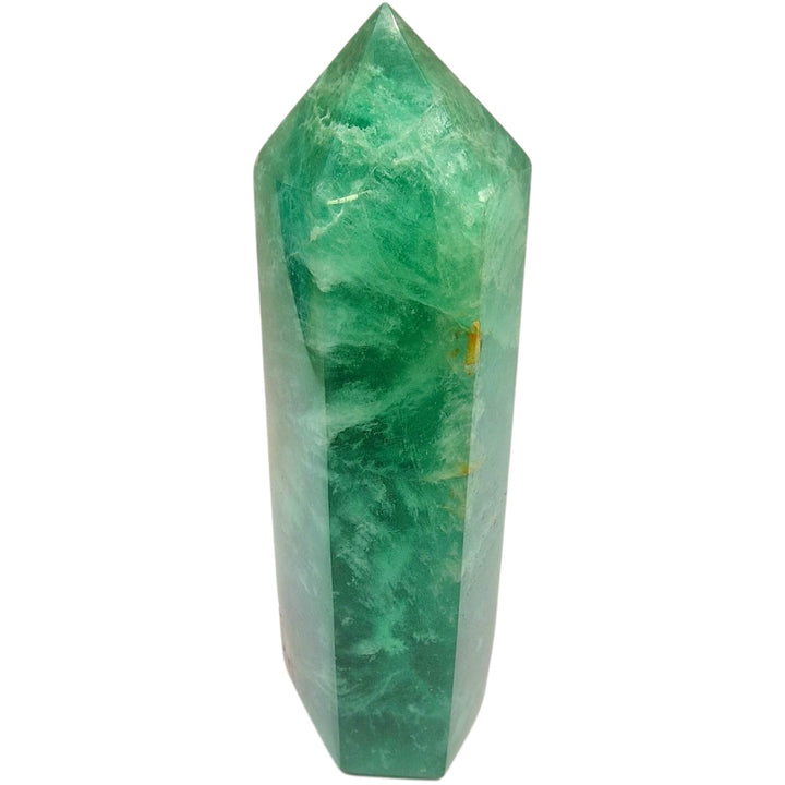 GeoFossils Green and Purple Fluorite Tower – Polished UV Reactive Crystal Point with Translucent Zoning