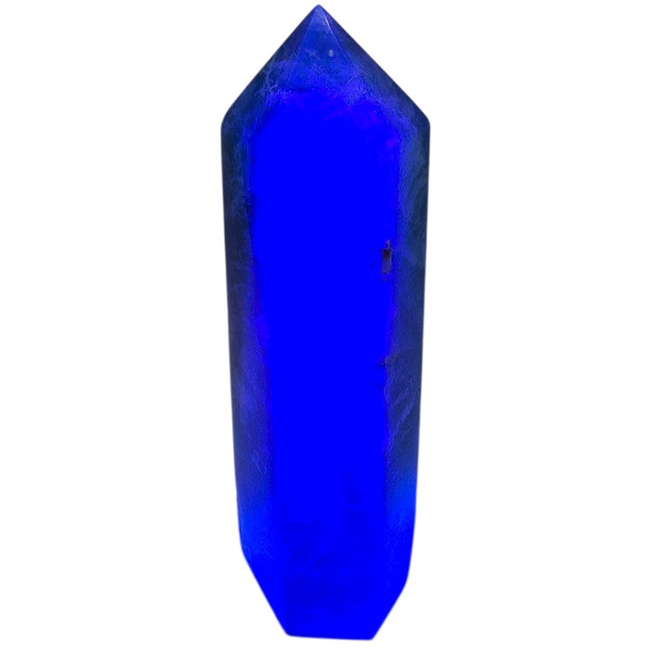 GeoFossils Green and Purple Fluorite Tower – Polished UV Reactive Crystal Point with Translucent Zoning