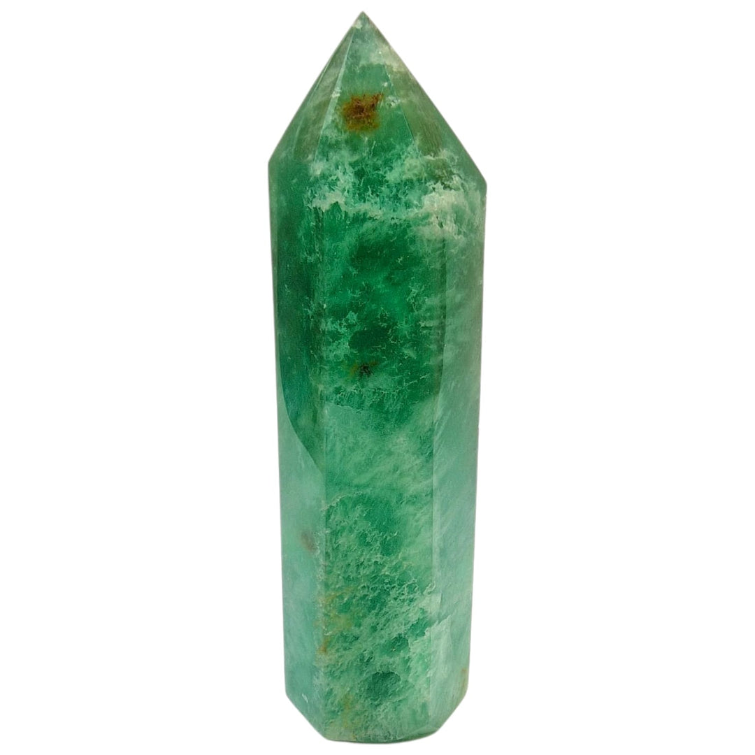 GeoFossils Green Fluorite Tower with Scolecite – Polished Crystal Point with Natural Inclusions for Clarity and Spiritual Calm