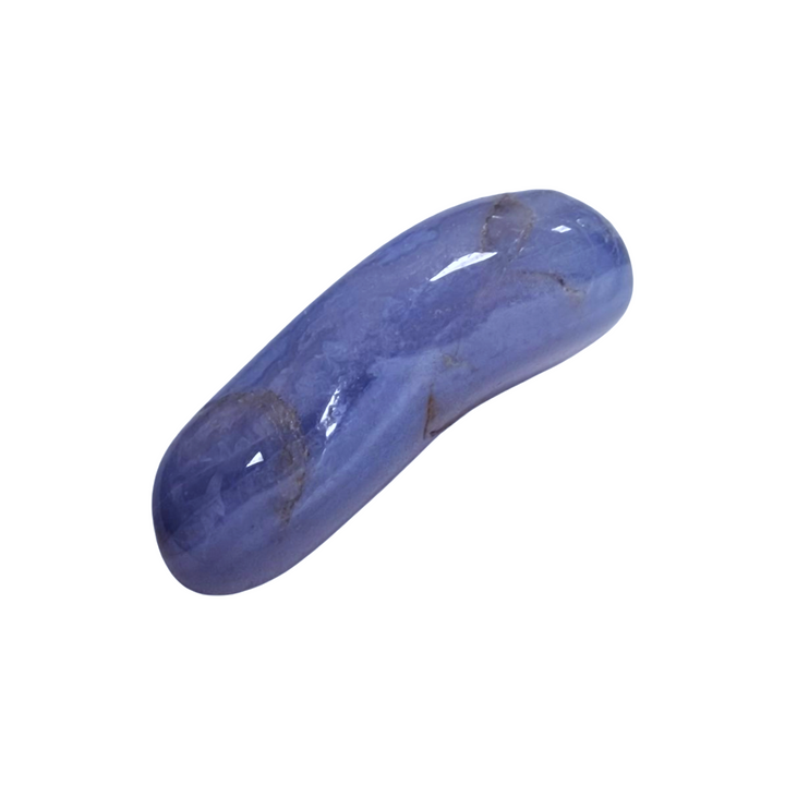 GeoFossils Blue Lace Agate Tumble Stone – close-up of polished blue chalcedony with natural banding