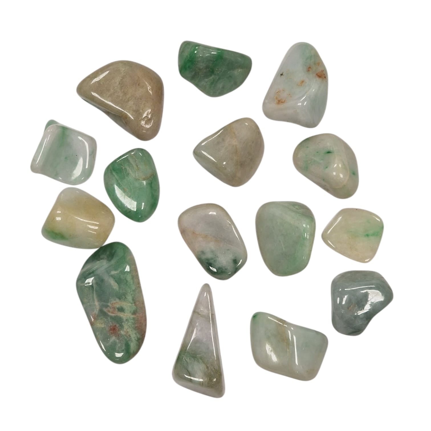 GeoFossils Burma Jade Tumble Stone, a vibrant green jadeite crystal from Myanmar for harmony, abundance, and emotional healing.