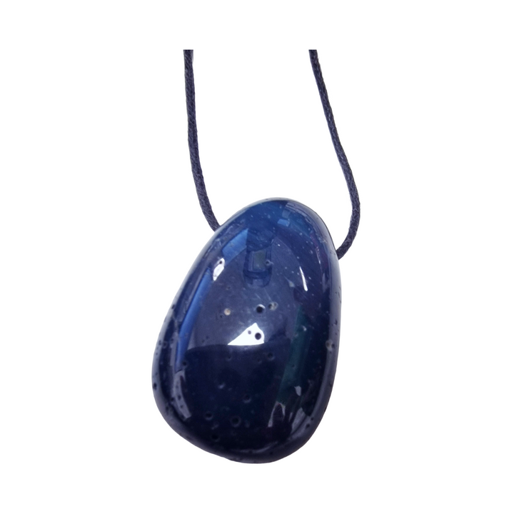 Sieber Agate drilled tumble stone on a black vegan cotton cord, showcasing earthy banding and natural grounding energy for everyday wear.