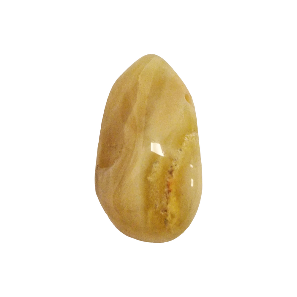 Yellow Opal tumble stone, drilled and polished, sourced from Peru.