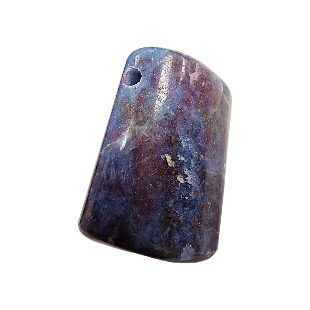 Drilled Ruby in Kyanite tumble stone with vibrant red and blue tones, polished to support heart and throat chakra connection and inner resilience.