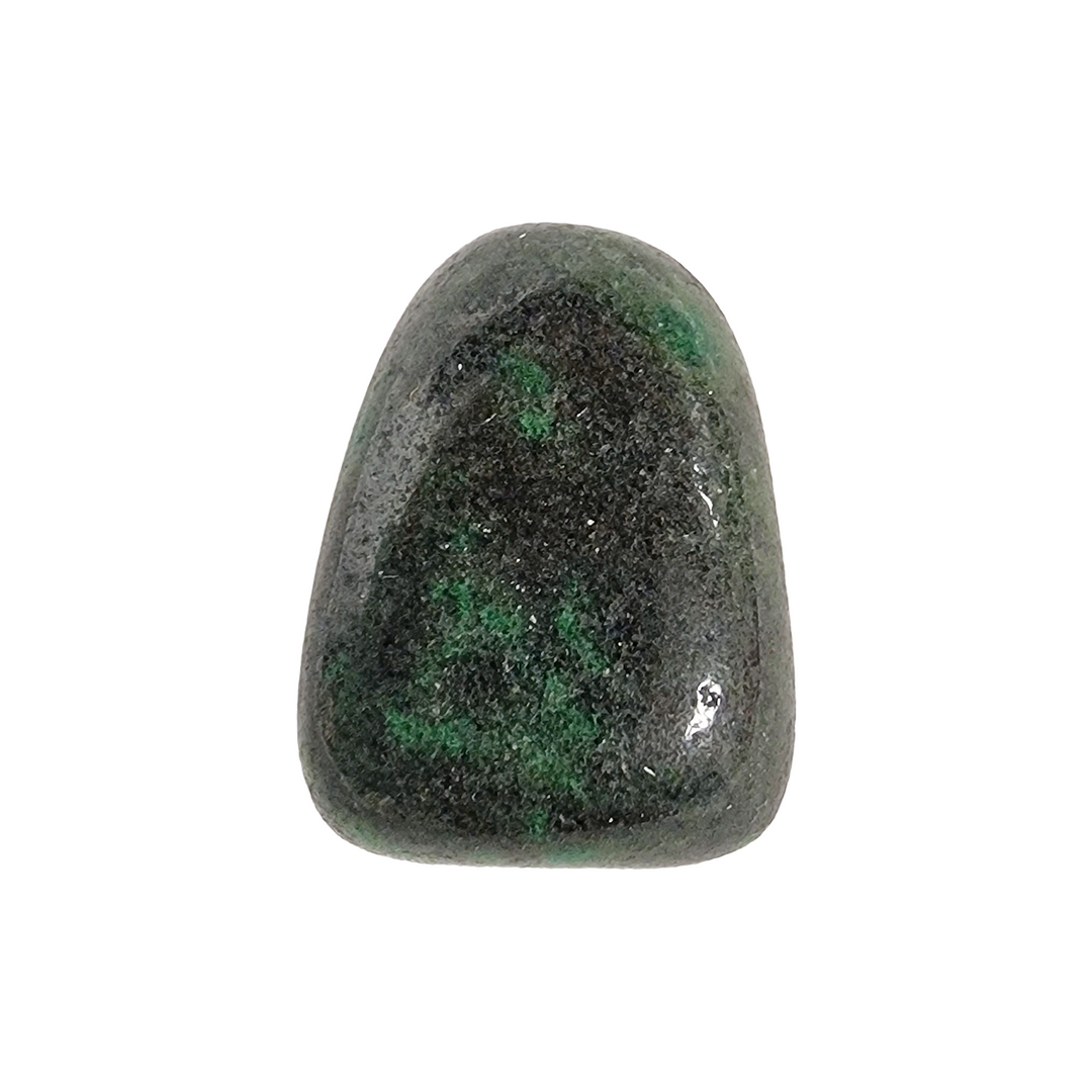 Natural Zoisite tumble stone, drilled and polished for energy alignment, often associated with transformation and vitality.