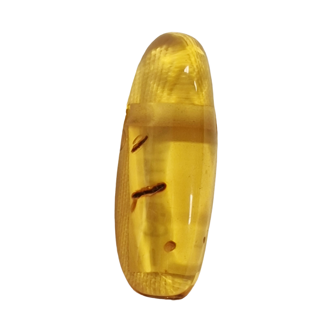 Warm honey-toned Baltic Amber tumble stone from the Baltic region, drilled and polished to showcase its natural fossilised resin glow.