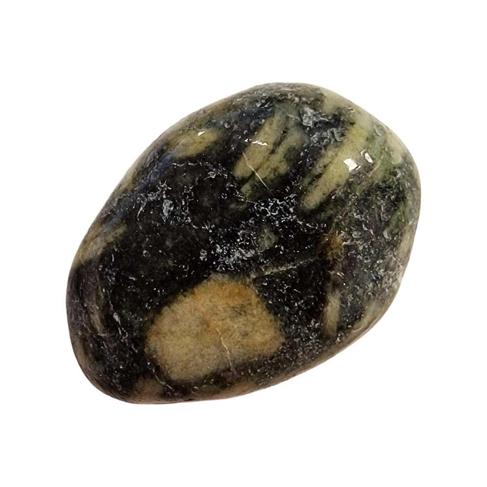 GeoFossils Epidote Tumble Stone – single polished green crystal with natural inclusions