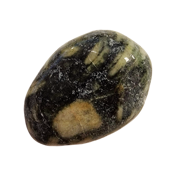 GeoFossils Epidote Tumble Stone – single polished green crystal with natural inclusions