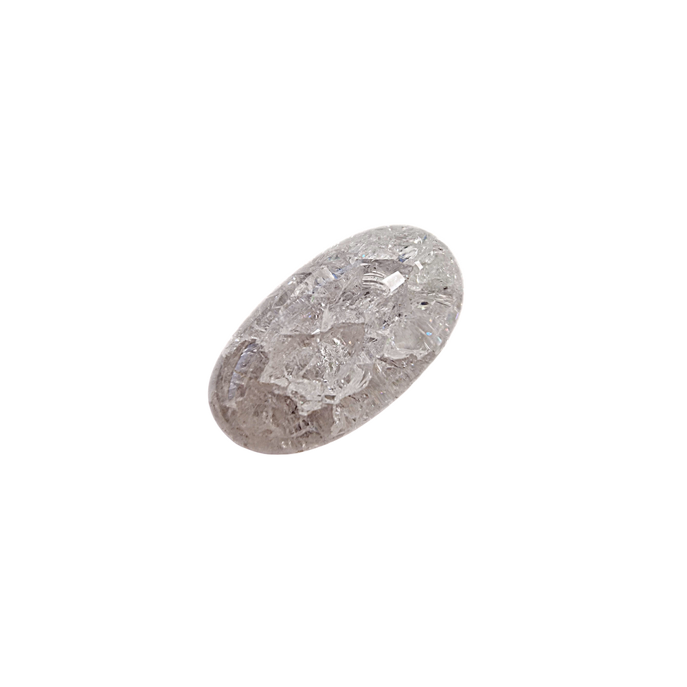 GeoFossils Fire & Ice Quartz Tumble Stone – single polished quartz showing internal crackle patterns