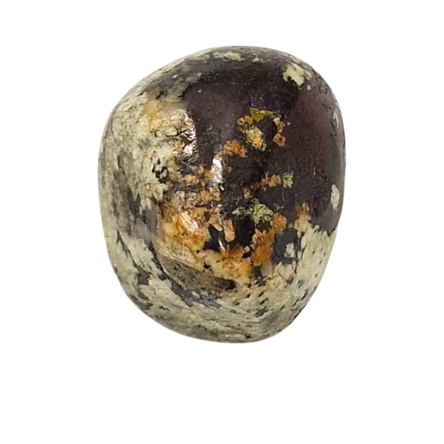 GeoFossils Glaucophane with Garnet Tumble Stone from the Alps, a rare indigo and red crystal for strength, transformation, and emotional clarity.