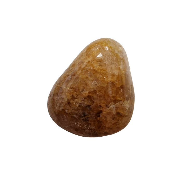 GeoFossils Golden Healer Tumble Stone – single polished yellow quartz crystal with golden tones