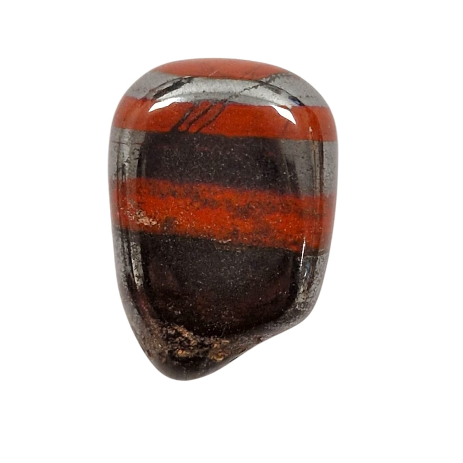 GeoFossils Hematite with Red Jasper Tumble Stone, a grounding blend of grey and red crystal for strength, protection, and emotional stability.
