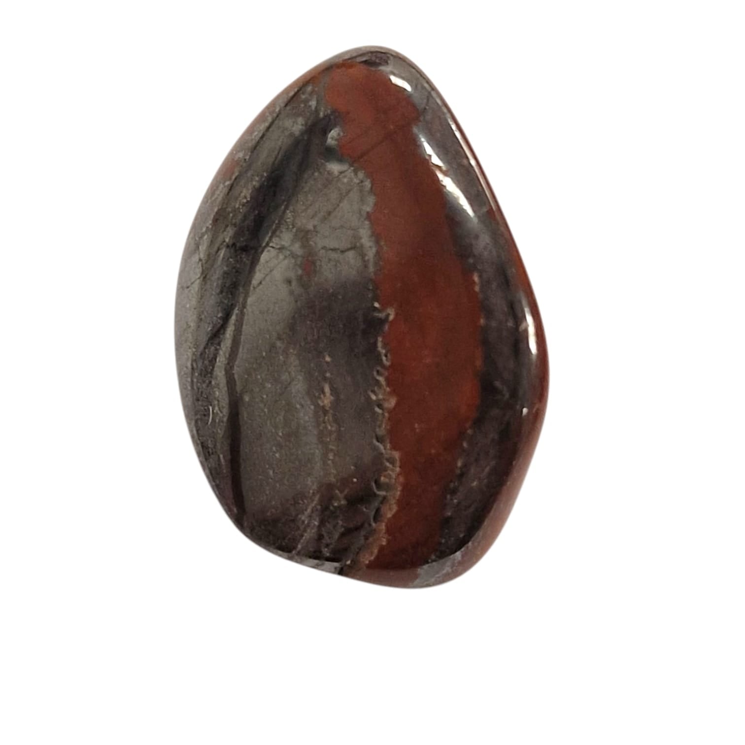GeoFossils Hematite with Red Jasper Tumble Stone, a grounding blend of grey and red crystal for strength, protection, and emotional stability.
