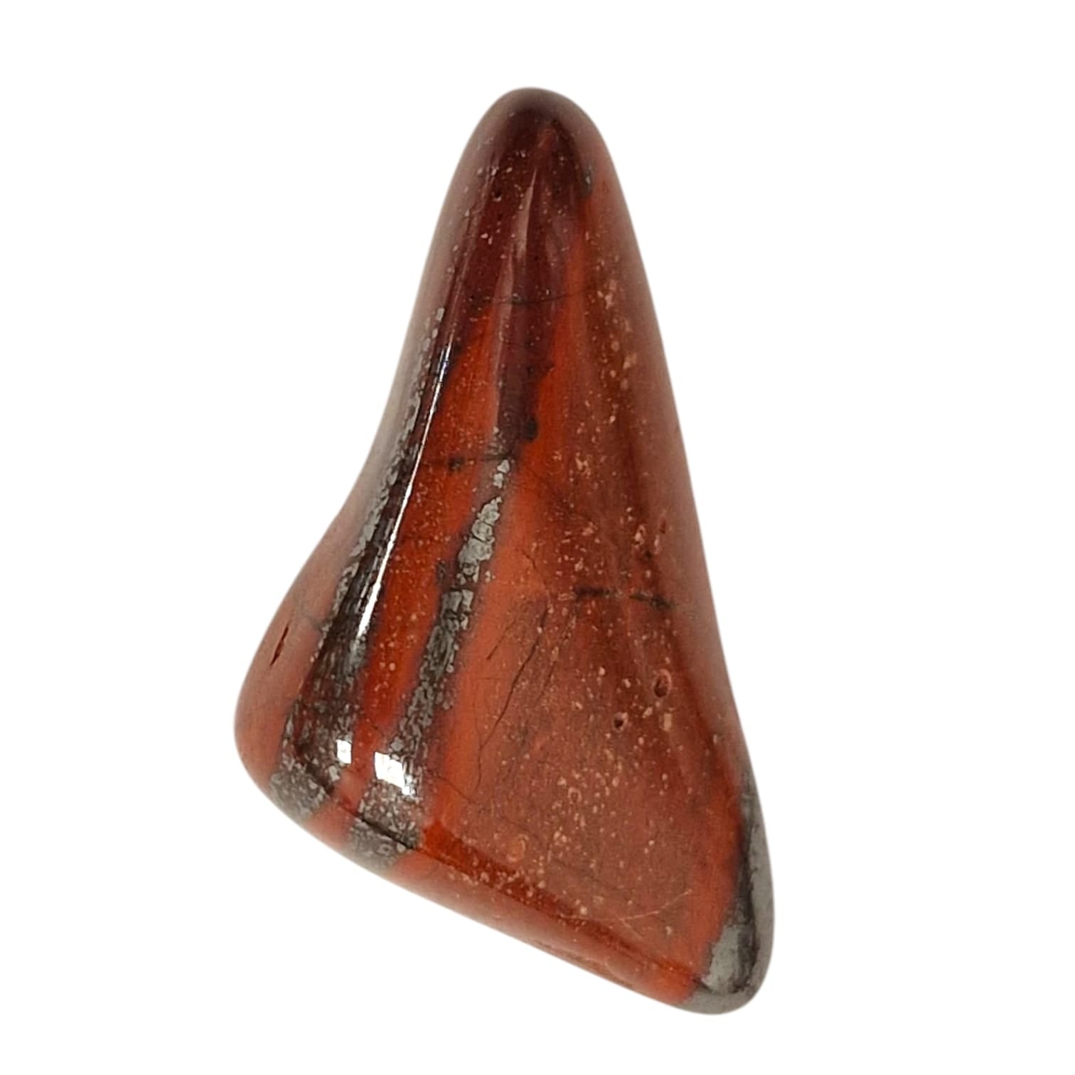 GeoFossils Hematite with Red Jasper Tumble Stone, a grounding blend of grey and red crystal for strength, protection, and emotional stability.