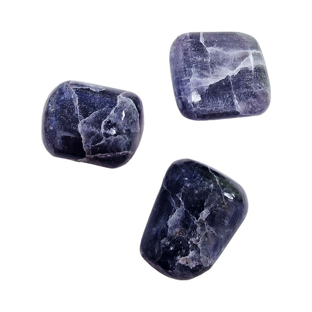 GeoFossils Iolite Tumble Stone – close-up 30-40mm polished violet-blue gemstone with reflective tones