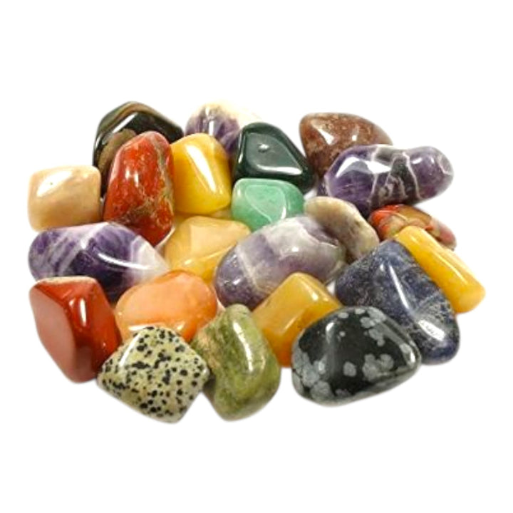 Intuitively chosen tumble stones with GeoFossils cleansing spray, organza bag, and crystal guide