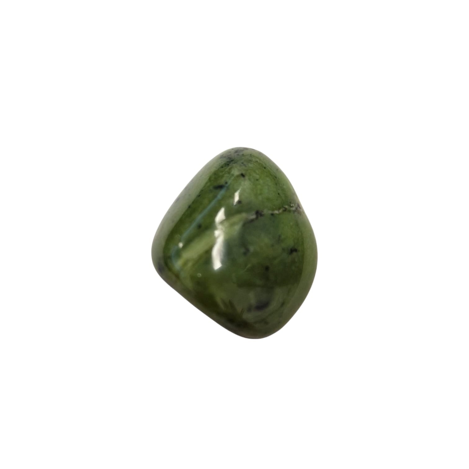 GeoFossils Nephrite Jade Tumble Stone, a true green jade crystal for protection, abundance, and heart healing.