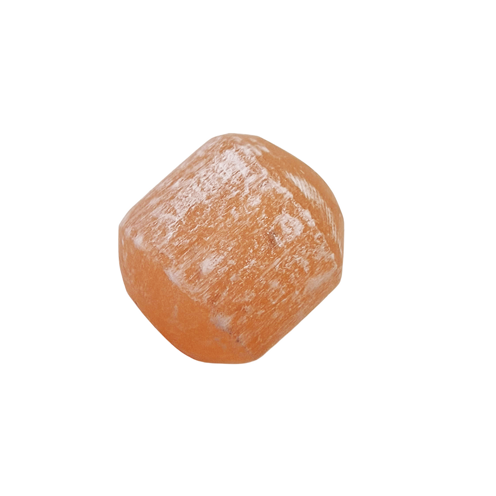 GeoFossils Orange Selenite Tumble Stone – single polished sacral chakra crystal with warm tones