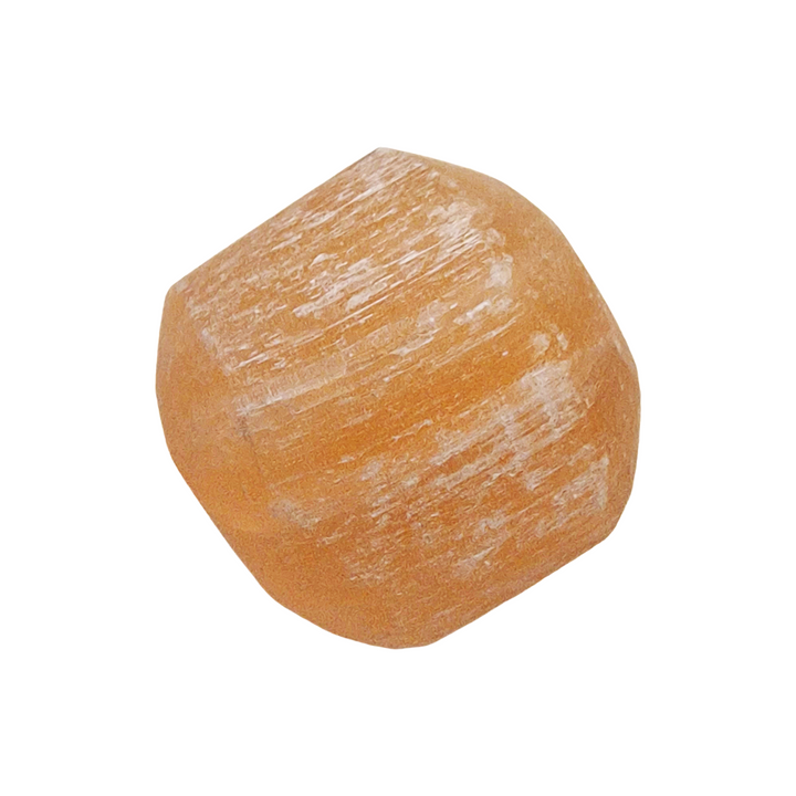 GeoFossils Orange Selenite Tumble Stone – close-up of polished Moroccan orange selenite showing natural glow