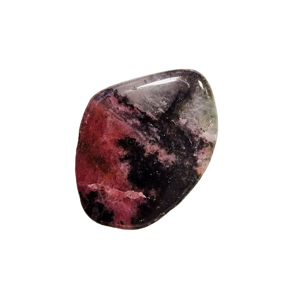 GeoFossils Rhodonite Tumble Stone – single polished pink gemstone with black manganese patterns