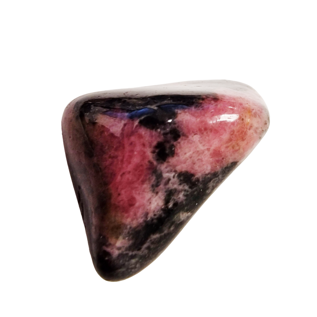GeoFossils Rhodonite Tumble Stone – close-up of polished crystal showing distinctive pink and black