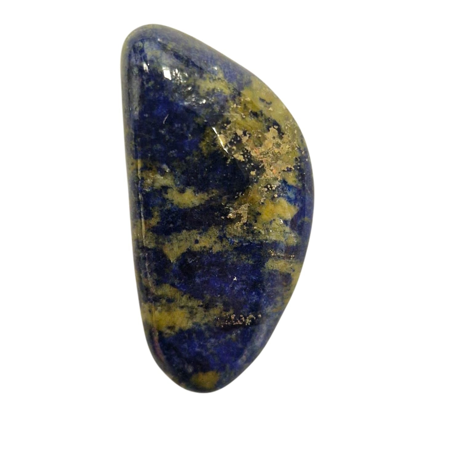 GeoFossils Lapis Lazuli with Sulphur Tumble Stone, a deep blue and yellow crystal for intuition, purification, and emotional healing.