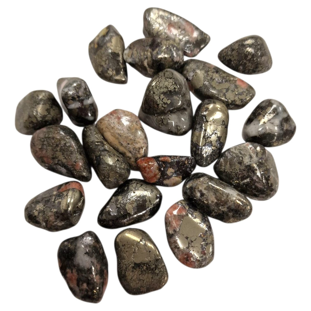 Triplite, Pyrite and Wagnerite Tumble Stone – Rare Combination for Motivation, Grounding and Energetic Flow – polished tumble stone for crystal healing and meditation