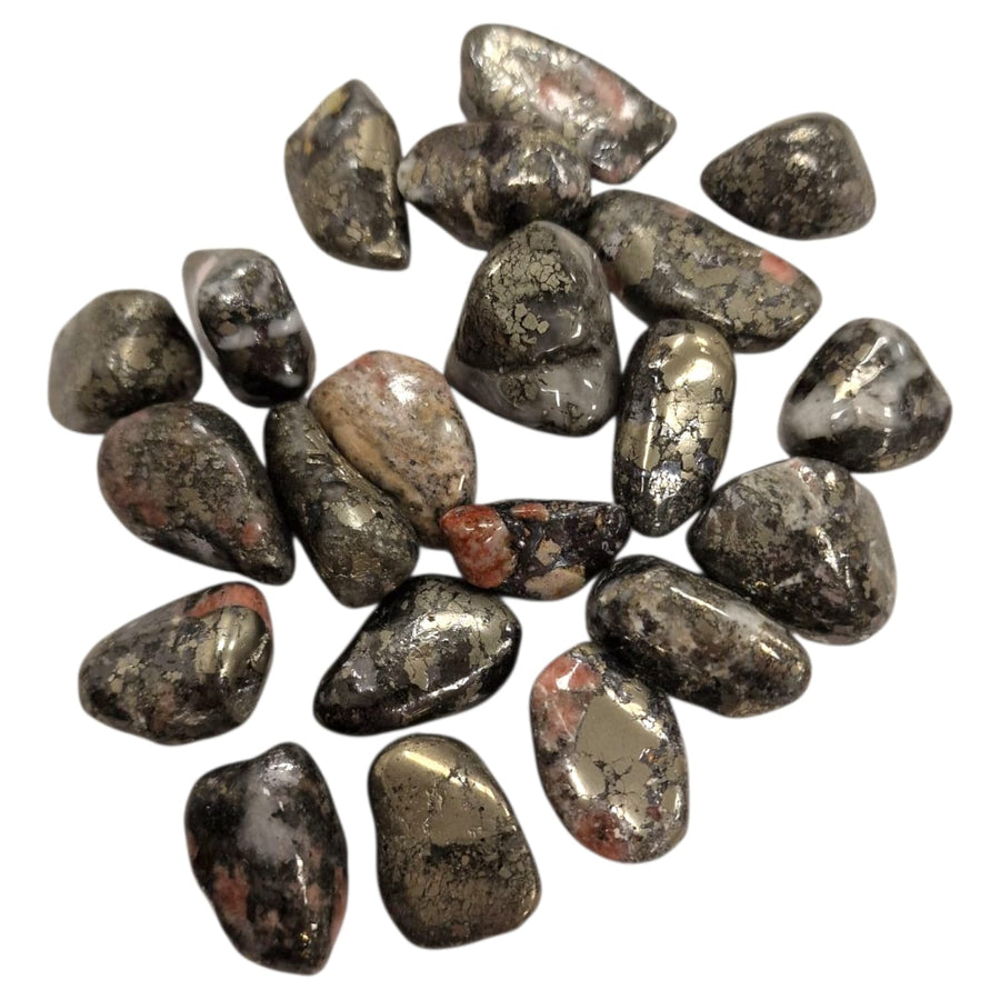 Triplite, Pyrite and Wagnerite Tumble Stone – Rare Combination for Motivation, Grounding and Energetic Flow – polished tumble stone for crystal healing and meditation
