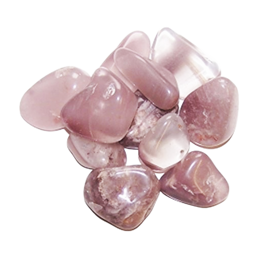 GeoFossils Lithium Quartz Tumble Stones – group of polished pale pink to lilac quartz crystals with natural inclusions