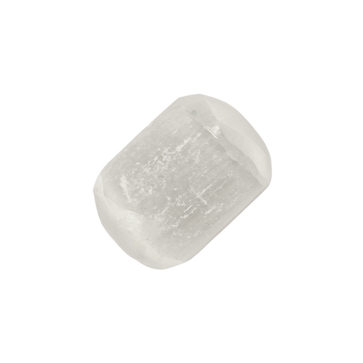 GeoFossils Selenite Tumble Stone – single polished white gypsum crystal for cleansing and clarity