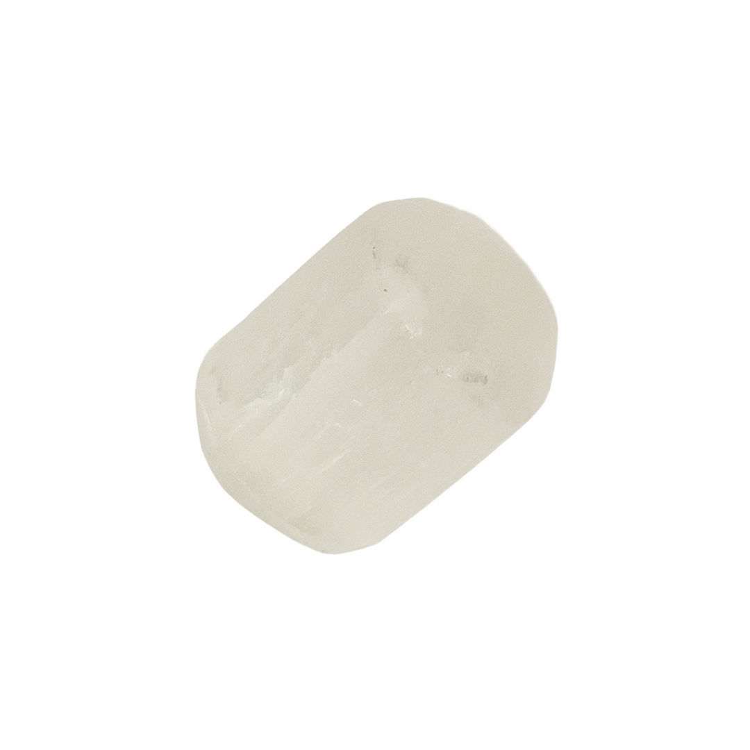 GeoFossils Selenite Tumble Stone – close-up of polished Moroccan selenite showing natural glow