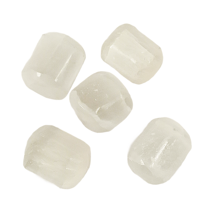 GeoFossils Selenite Tumble Stones – group of polished white luminous crystals from Morocco