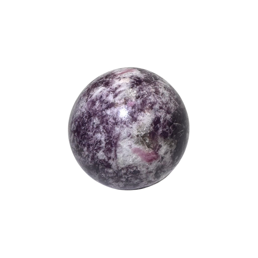 GeoFossils Unicorn Stone Sphere 50mm – Madagascan crystal sphere combining lepidolite, pink tourmaline, smoky quartz, and cleavelandite for healing, balance, and grounding.