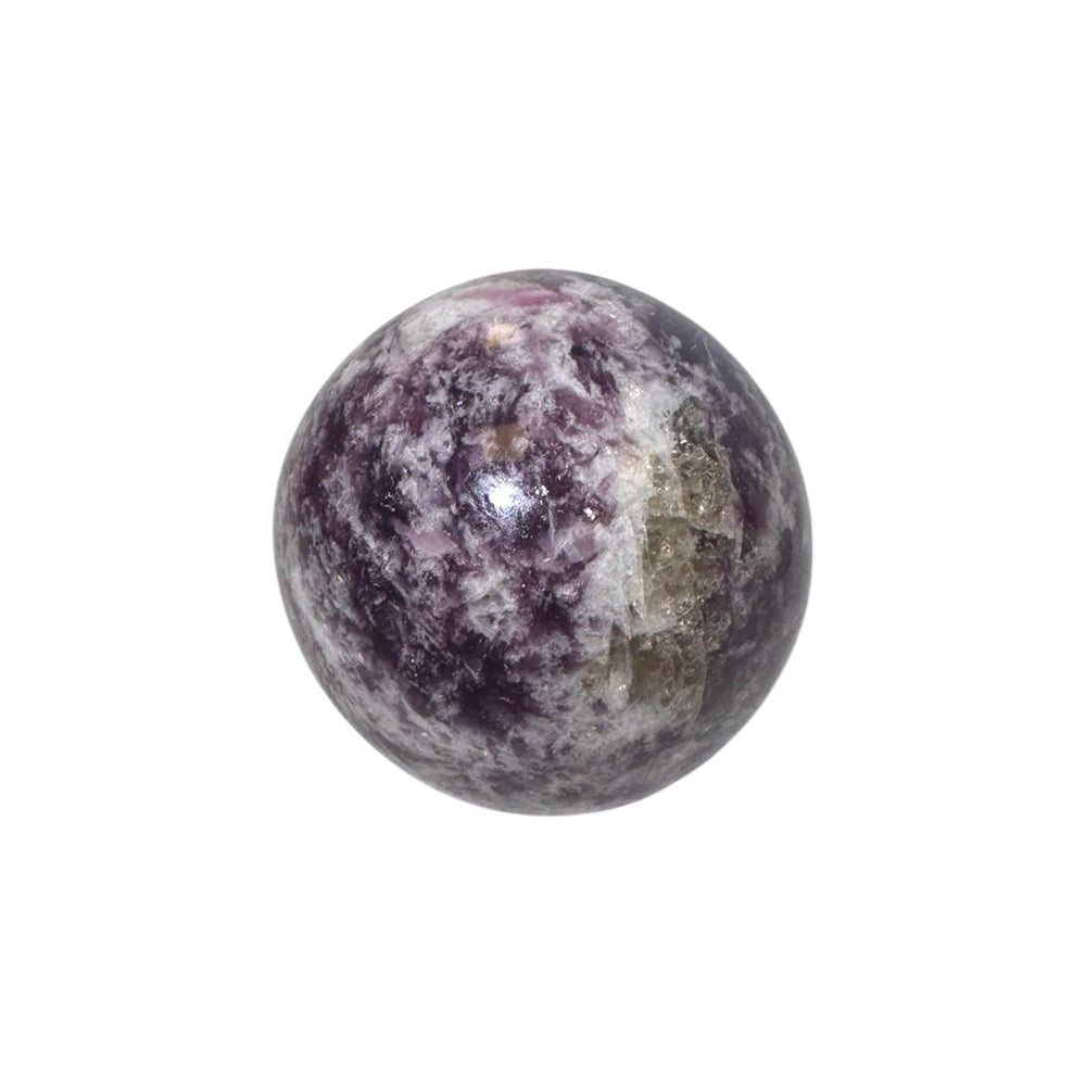 GeoFossils Unicorn Stone Sphere 50mm – Madagascan crystal sphere combining lepidolite, pink tourmaline, smoky quartz, and cleavelandite for healing, balance, and grounding.