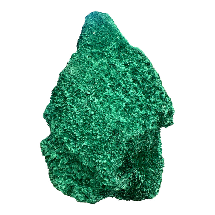 High-quality Velvet Malachite mineral specimen featuring deep green druzy crystal textures and natural sculptural formation.
