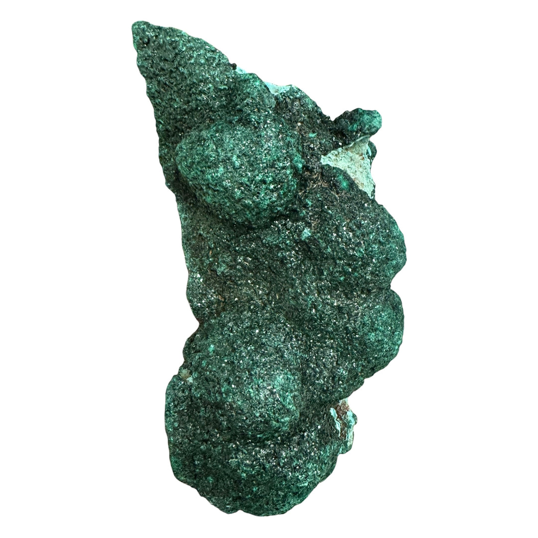 Natural Velvet Malachite specimen from Congo featuring sparkling fibrous crystal formations and rich green mineral texture.