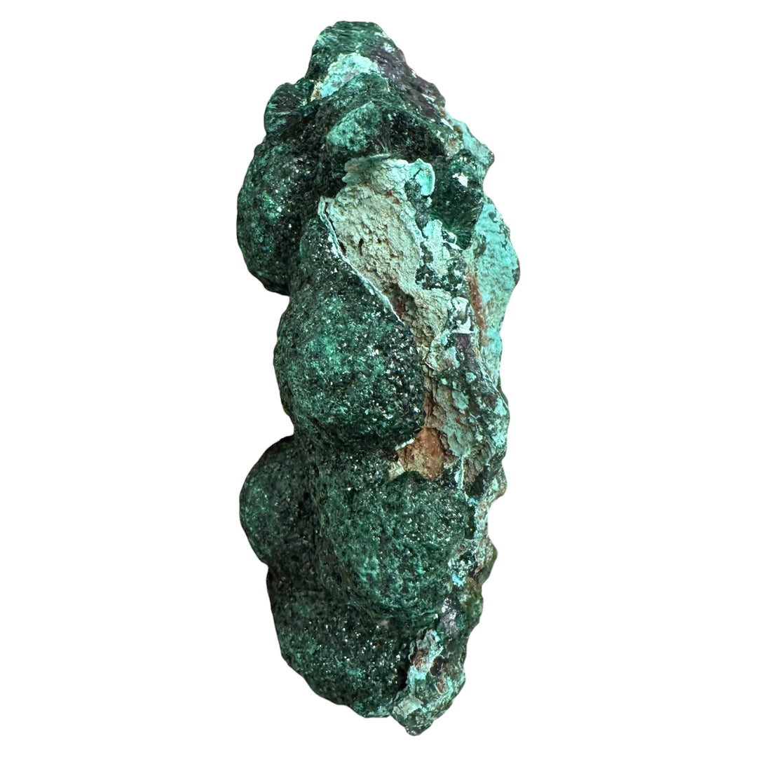 High-quality Velvet Malachite collector specimen with sparkling green crystalline surfaces and sculptural mineral form