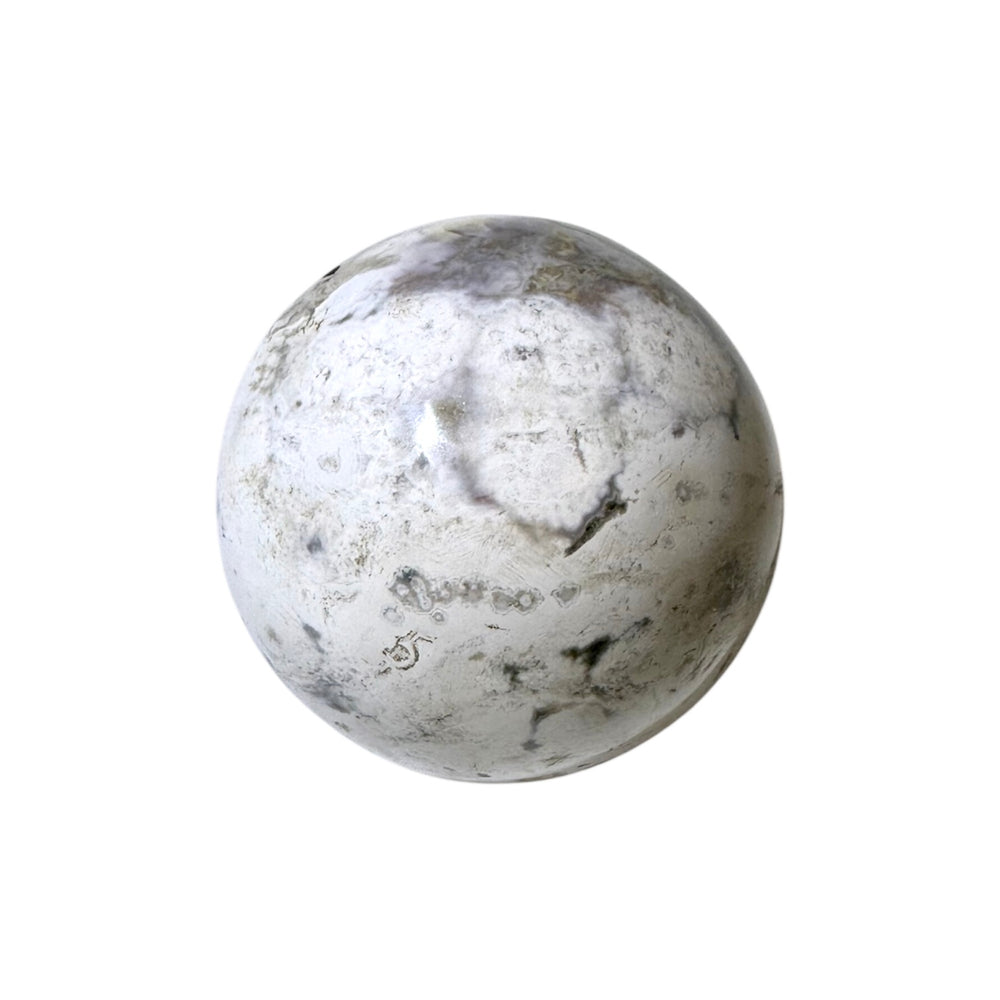 GeoFossils White Ocean Jasper Sphere 50mm – Madagascan crystal sphere for joy, renewal, and emotional balance, polished gemstone sphere made in the UK.