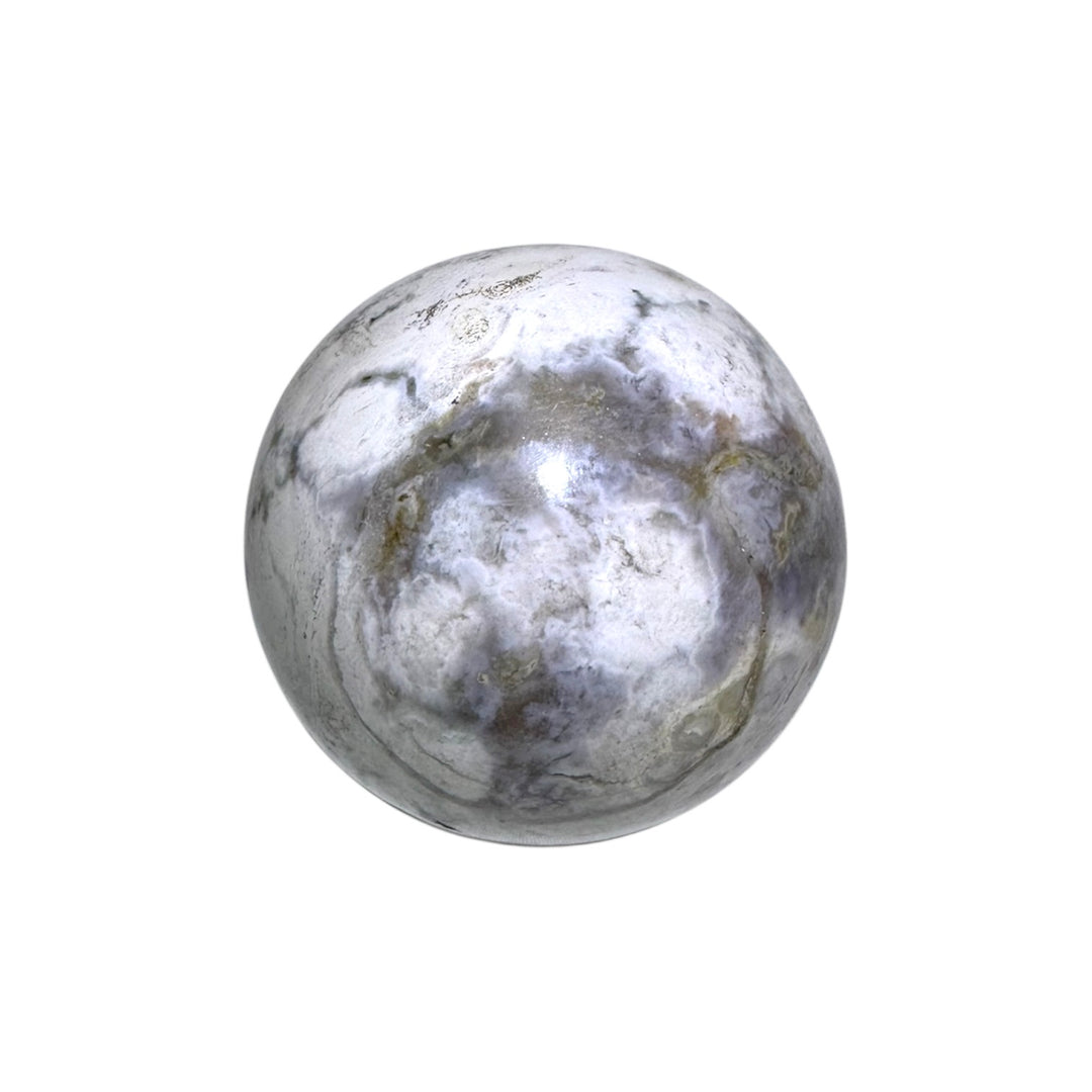 GeoFossils White Ocean Jasper Sphere 50mm – Madagascan crystal sphere for joy, renewal, and emotional balance, polished gemstone sphere made in the UK.
