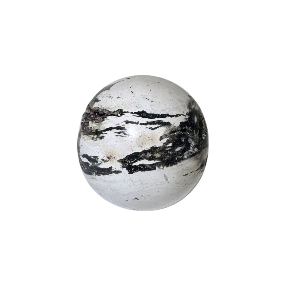 GeoFossils, white ocean jasper sphere, Madagascan crystal sphere, white chalcedony sphere, heart chakra crystal, solar plexus chakra crystal, Leo gemstone, Pisces gemstone, water element crystal, joy crystal, emotional healing crystal, renewal crystal, decorative crystal sphere, natural gemstone Madagascar, UK prepared crystal, New, New Item