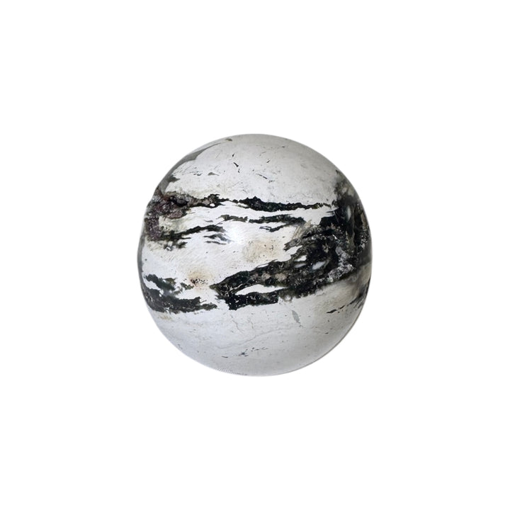 GeoFossils, white ocean jasper sphere, Madagascan crystal sphere, white chalcedony sphere, heart chakra crystal, solar plexus chakra crystal, Leo gemstone, Pisces gemstone, water element crystal, joy crystal, emotional healing crystal, renewal crystal, decorative crystal sphere, natural gemstone Madagascar, UK prepared crystal, New, New Item
