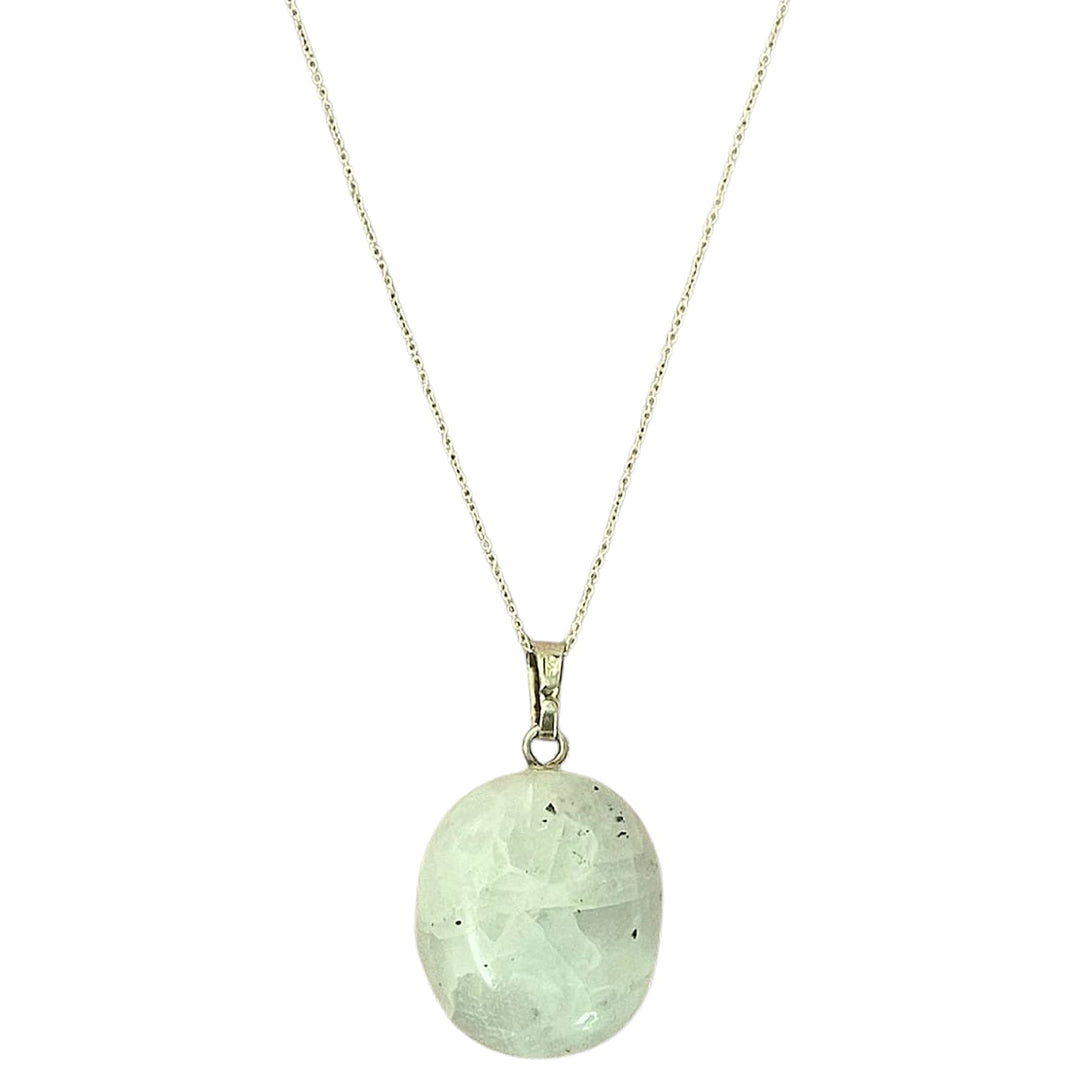 White Moonstone pendant with pearly glow set in hallmarked sterling silver – crystal necklace for new beginnings, intuition and emotional balance