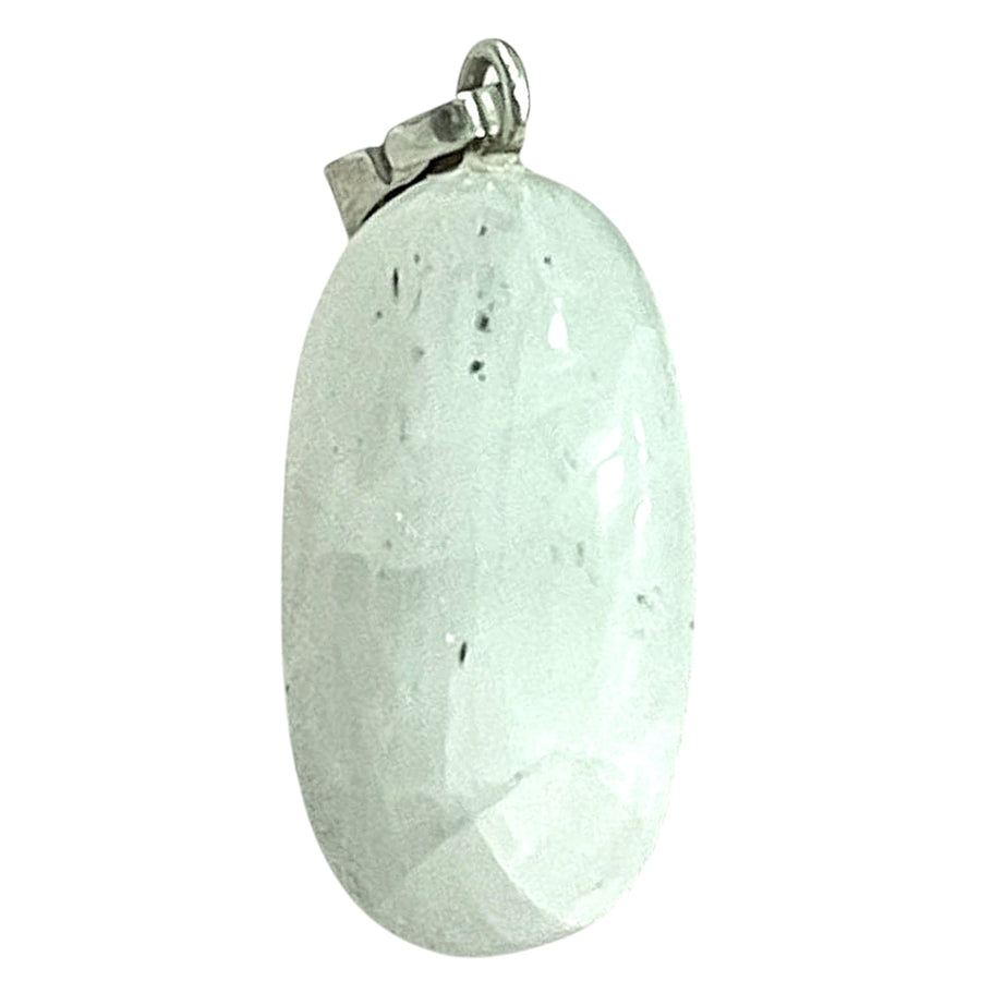 GeoFossils Rainbow Moonstone Sterling Silver Pendant – Indian gemstone with blue and rainbow flashes in sterling silver setting – intuition, protection, and balance jewellery – handmade in the UK.