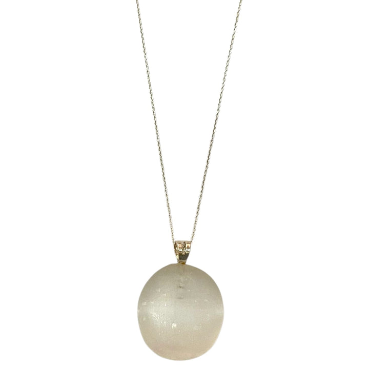 White Selenite pendant with pearlescent sheen set in hallmarked sterling silver – crystal necklace for energetic cleansing, clarity and spiritual connection