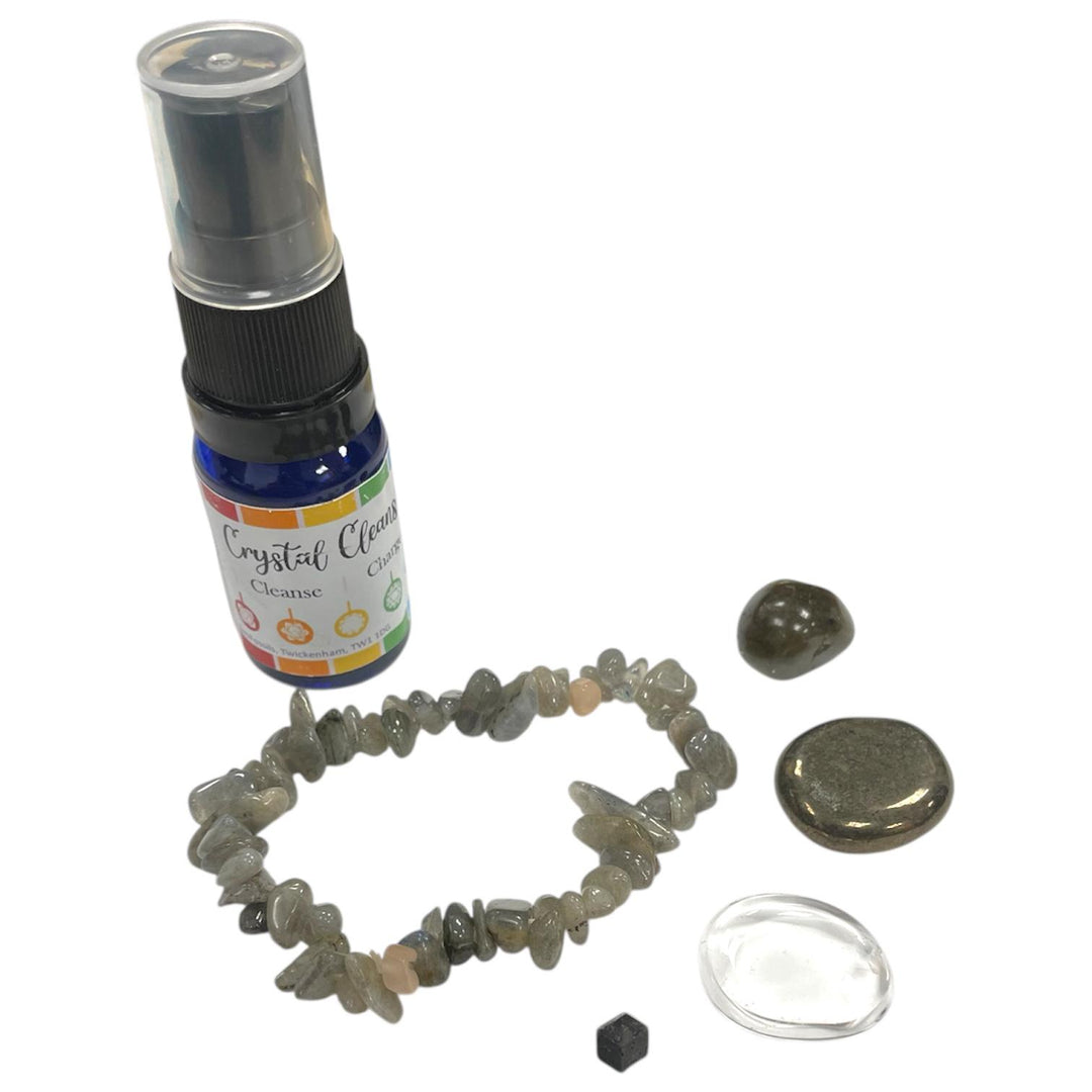 GeoFossils Sagittarius Zodiac Crystal Set – Labradorite Bracelet and Crystals for Expansion, Clarity and Grounded Power