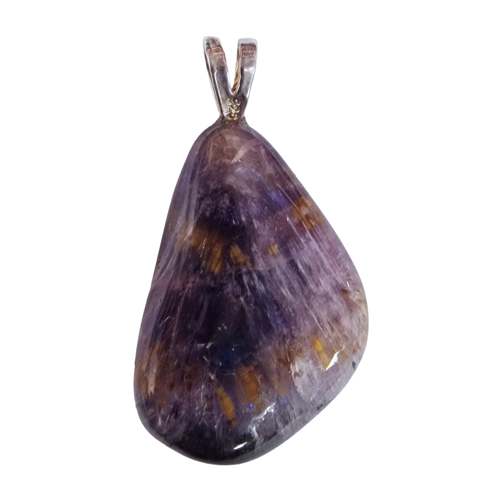 GeoFossils Super 7 Sterling Silver Pendant – Brazilian crystal with seven minerals in sterling silver setting – spiritual growth, protection, and intuition jewellery – handmade in the UK.